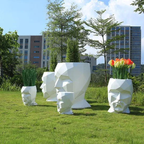 Wholesale Custom Outdoor Landscape Large Big Garden Indoor Hotel Shopping Mall Modern Art Home Decoration Fiberglass FRP Planter Vase Sculpture Flower Pots 