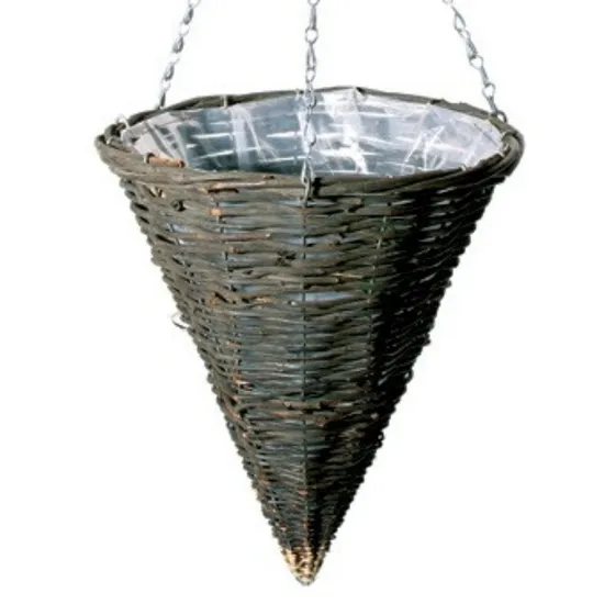 12 Inch Wicker Rattan Cone Hanging Basket Lined Wholesale 
