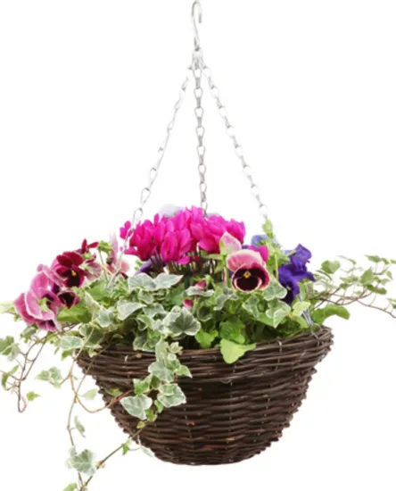 Stylish 12 Inch Dark Willow Wicker Hanging Flower Basket 