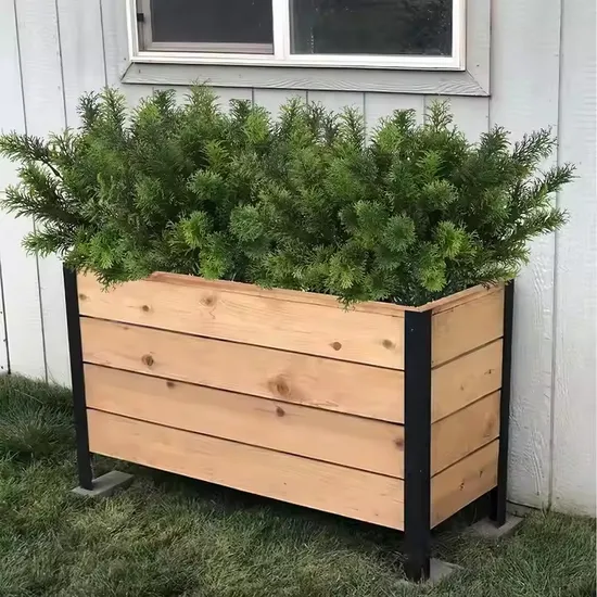 Cement Imitation Wood Flower Box Municipal Engineering Outdoor Planting Box Courtyard Isolation Anti