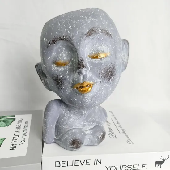 Home Decor Imitation Cement Human Head Flower Vase Desktop Pot Plant Container 