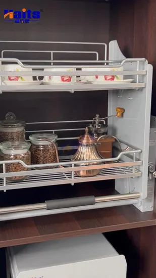 Kitchen Hanging Cabinet Wire Pull Down Elevator Basket Two Tier Storage Shelf 