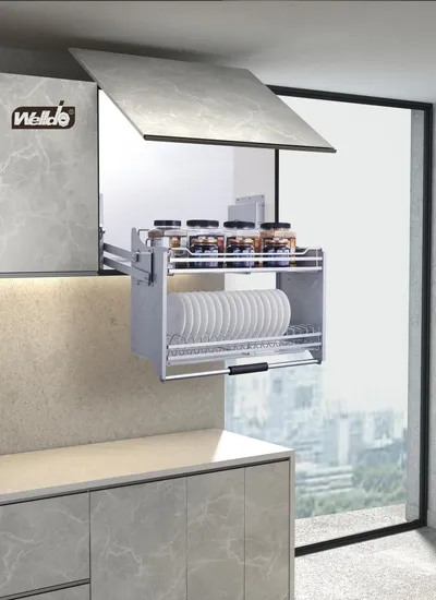 Modular Kitchen Hanging Cabinet Stainless Steel Pull Down Elevator Basket A223CD Two Tier Storage Shelf 